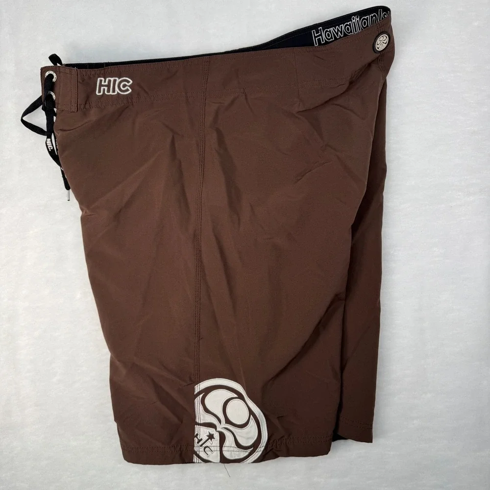 Hawaiian Island Creations HIC Brown Board Shorts Men's 36 Surf Swim Trunks Y2K